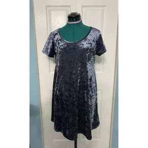 Blue Grey Crushed Velvet Shift Dress